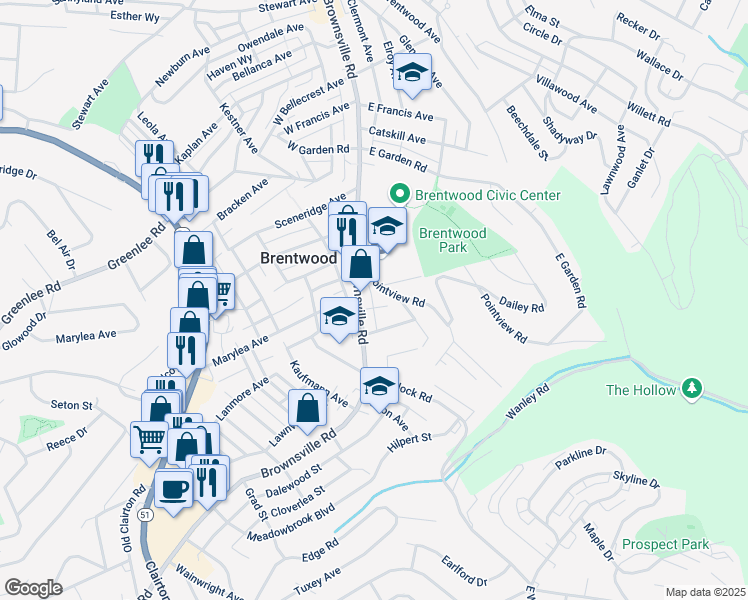 map of restaurants, bars, coffee shops, grocery stores, and more near 3700 Brownsville Road in Pittsburgh