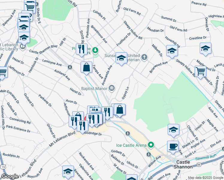 map of restaurants, bars, coffee shops, grocery stores, and more near 746 Crystal Drive in Pittsburgh