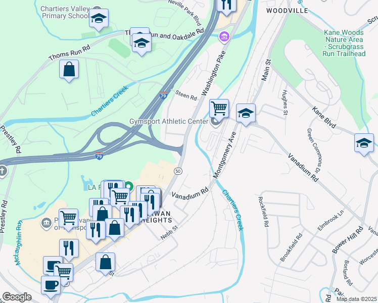 map of restaurants, bars, coffee shops, grocery stores, and more near 1240 Washington Pike in Bridgeville