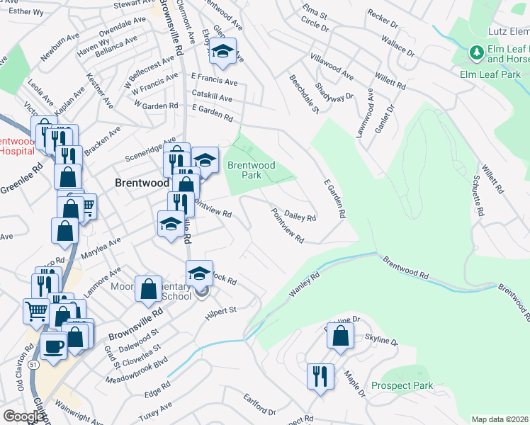 map of restaurants, bars, coffee shops, grocery stores, and more near 68 Pointview Road in Pittsburgh