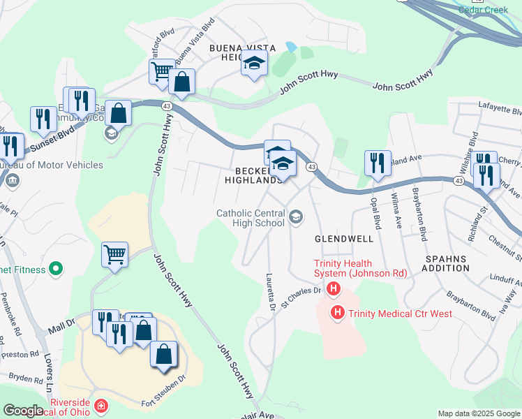 map of restaurants, bars, coffee shops, grocery stores, and more near 324 Rosemont Avenue in Steubenville