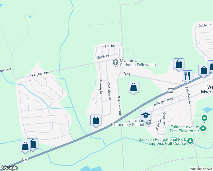 map of restaurants, bars, coffee shops, grocery stores, and more near 118 Country Acres Gold in Myerstown