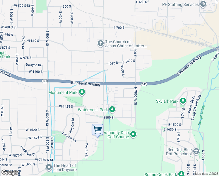 map of restaurants, bars, coffee shops, grocery stores, and more near 1249 South 100 East in Lehi