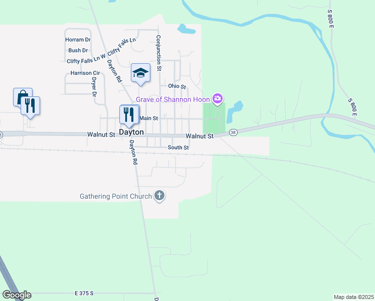 map of restaurants, bars, coffee shops, grocery stores, and more near 752 Shady Lane in Dayton