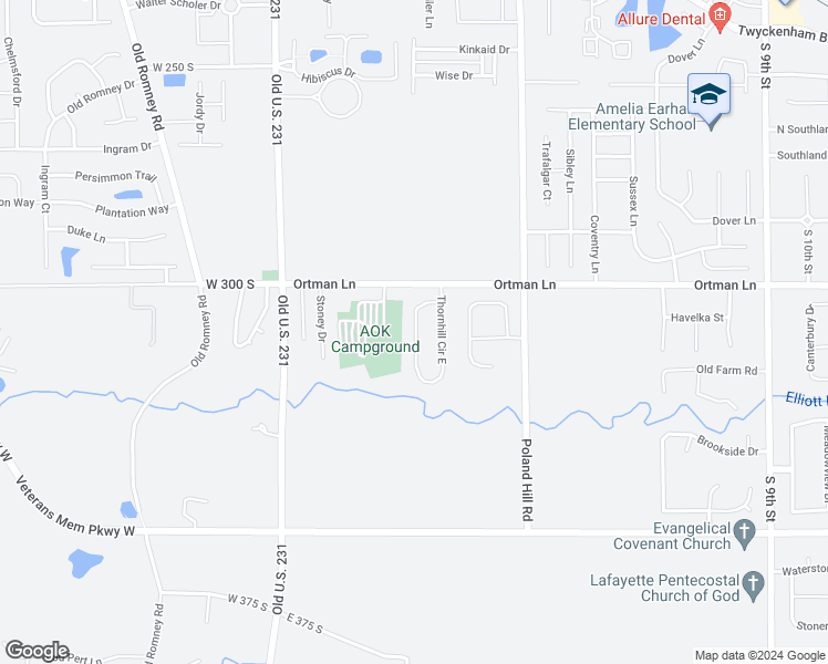 map of restaurants, bars, coffee shops, grocery stores, and more near 3530 Thornhill Circle West in Lafayette