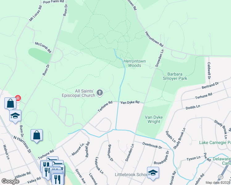 map of restaurants, bars, coffee shops, grocery stores, and more near 23 All Saints Road in Princeton