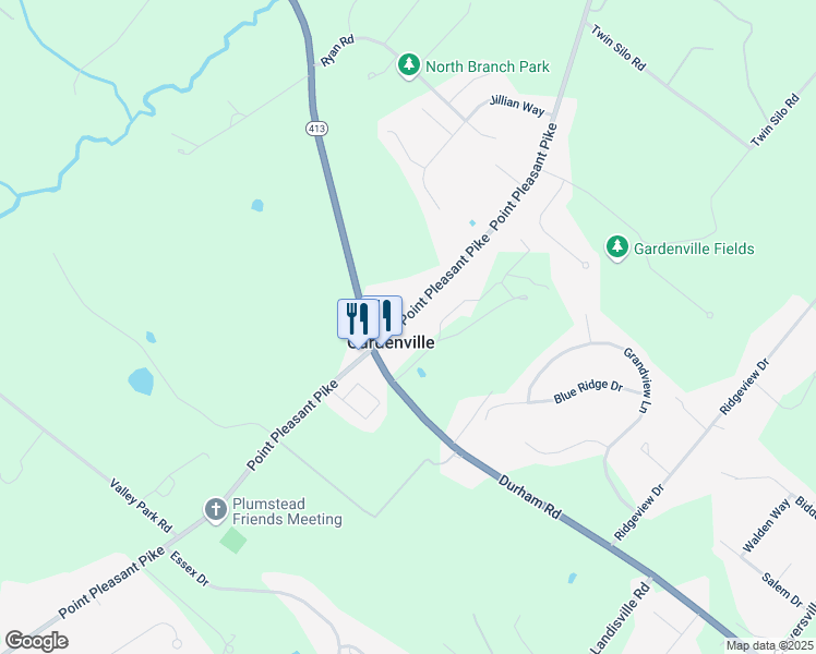 map of restaurants, bars, coffee shops, grocery stores, and more near 5248 Point Pleasant Pike in Doylestown