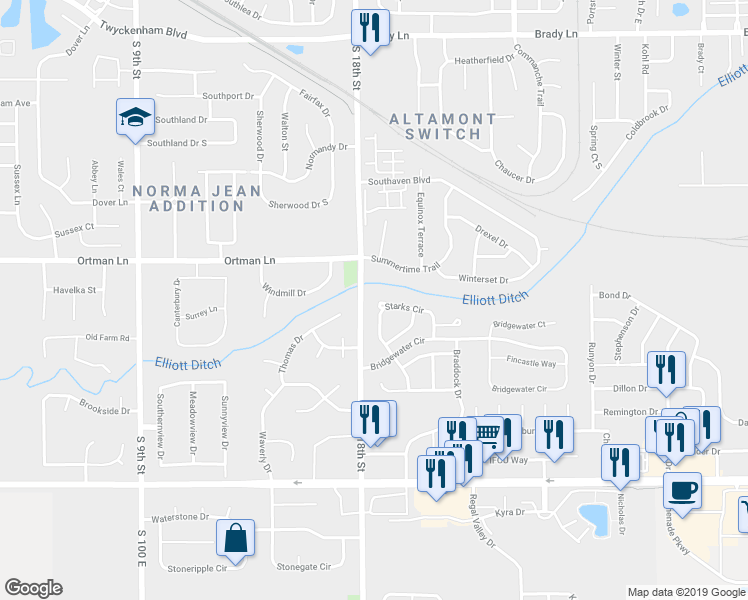 map of restaurants, bars, coffee shops, grocery stores, and more near 1828 Starks Circle in Lafayette