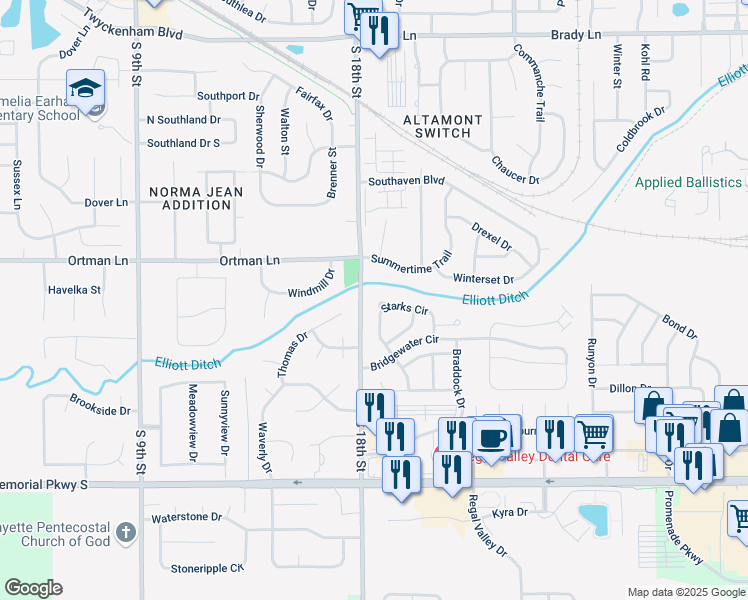 map of restaurants, bars, coffee shops, grocery stores, and more near 1828 Starks Circle in Lafayette