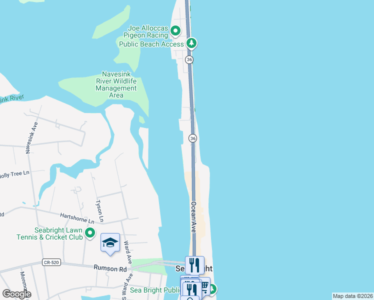 map of restaurants, bars, coffee shops, grocery stores, and more near 760 Ocean Avenue in Sea Bright