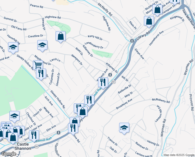 map of restaurants, bars, coffee shops, grocery stores, and more near 3150 Maplene Avenue in Pittsburgh