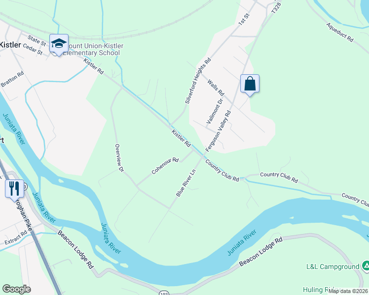map of restaurants, bars, coffee shops, grocery stores, and more near Kistler Road in Mount Union