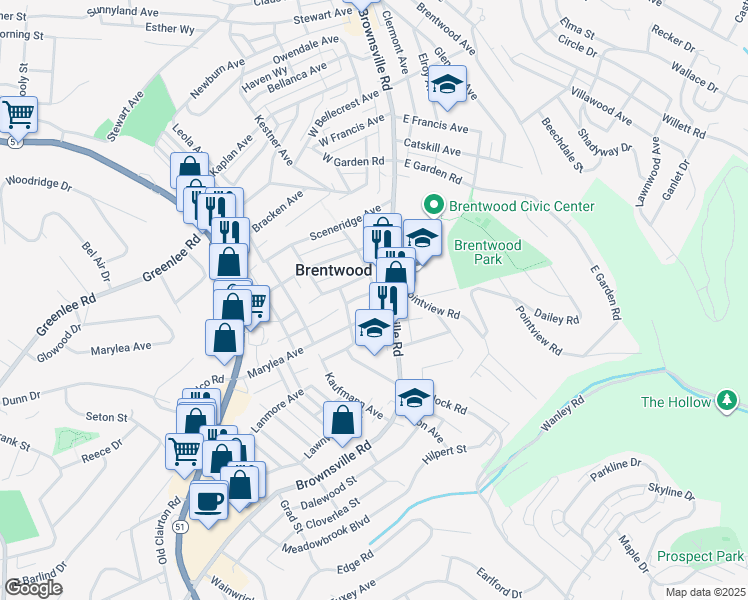 map of restaurants, bars, coffee shops, grocery stores, and more near 110 Van Wyck Avenue in Pittsburgh
