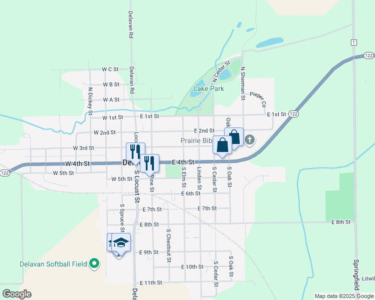 map of restaurants, bars, coffee shops, grocery stores, and more near 407 East 3rd Street in Delavan