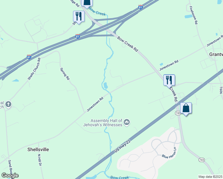 map of restaurants, bars, coffee shops, grocery stores, and more near 9554 Jonestown Road in Grantville