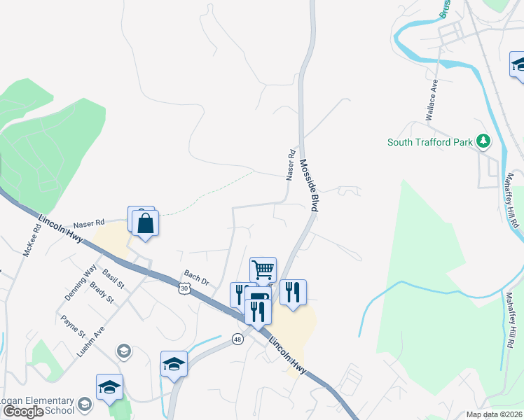 map of restaurants, bars, coffee shops, grocery stores, and more near 1812 Naser Road in North Versailles