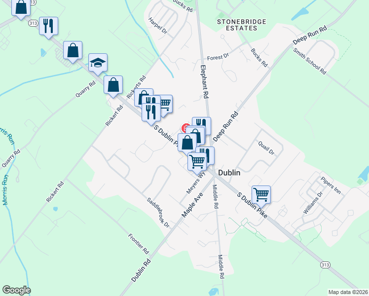map of restaurants, bars, coffee shops, grocery stores, and more near 133 Main Street in Dublin