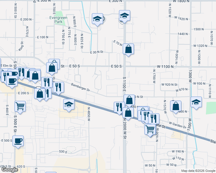 map of restaurants, bars, coffee shops, grocery stores, and more near 161 South 980 East in American Fork