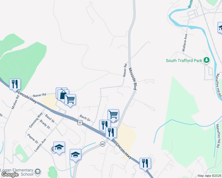 map of restaurants, bars, coffee shops, grocery stores, and more near 1812 Naser Road in North Versailles