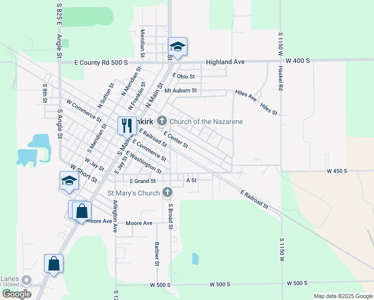 map of restaurants, bars, coffee shops, grocery stores, and more near 320 East Center Street in Dunkirk