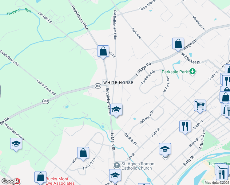 map of restaurants, bars, coffee shops, grocery stores, and more near 425A South Ridge Road in Sellersville