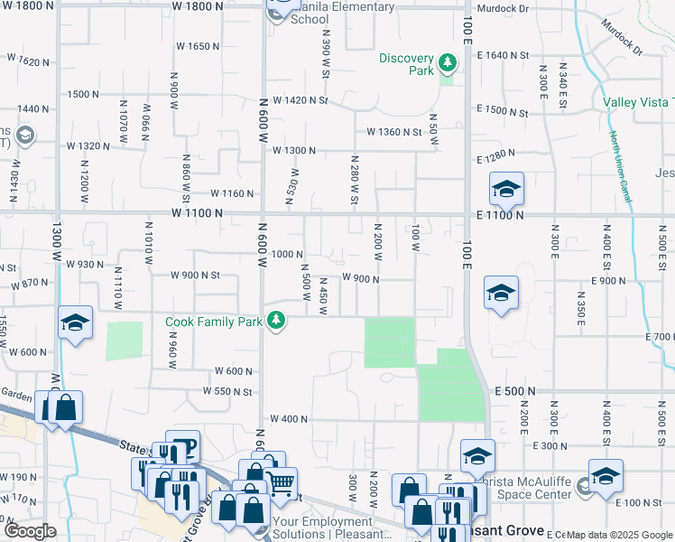 map of restaurants, bars, coffee shops, grocery stores, and more near 370 West 900 North in Pleasant Grove