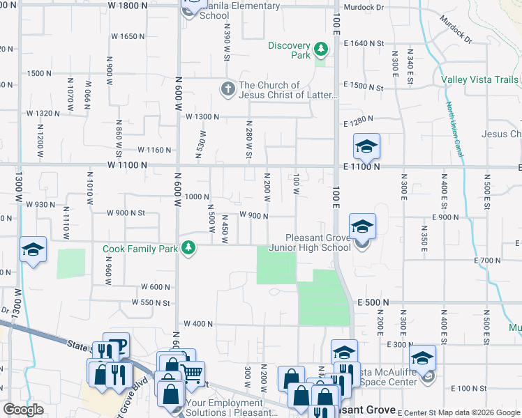map of restaurants, bars, coffee shops, grocery stores, and more near 970 North 200 West in Pleasant Grove