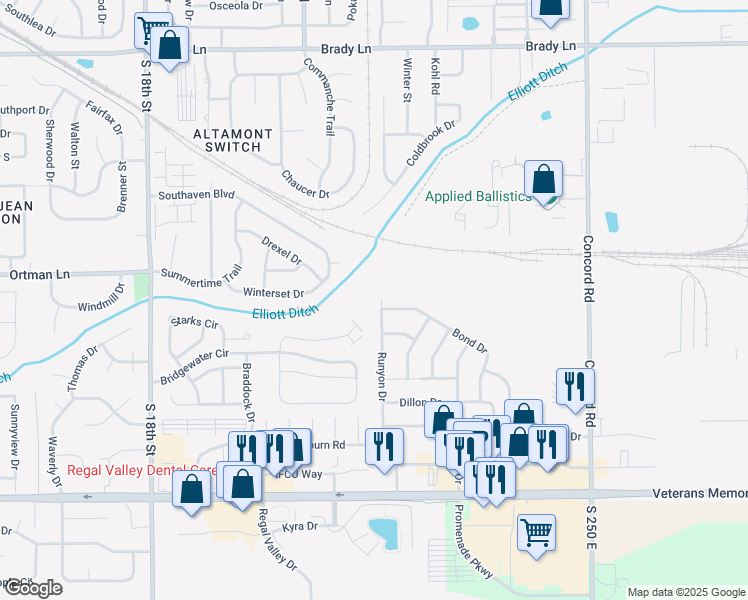 map of restaurants, bars, coffee shops, grocery stores, and more near 3010 Runyon Dr in Lafayette
