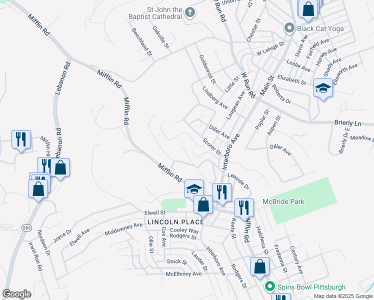 map of restaurants, bars, coffee shops, grocery stores, and more near 5047 Lougean Avenue in Pittsburgh