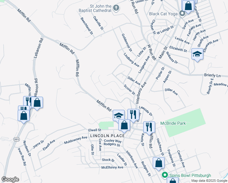 map of restaurants, bars, coffee shops, grocery stores, and more near 5047 Lougean Avenue in Pittsburgh