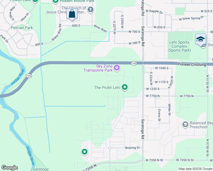 map of restaurants, bars, coffee shops, grocery stores, and more near 623 North Scuttlebutt Lane in Saratoga Springs