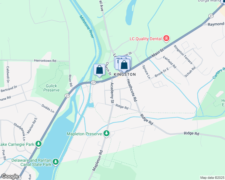 map of restaurants, bars, coffee shops, grocery stores, and more near Academy Street in South Brunswick Township