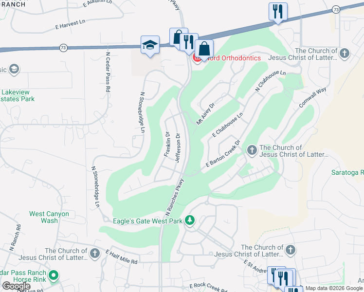 map of restaurants, bars, coffee shops, grocery stores, and more near 8813 Jefferson Drive in Eagle Mountain