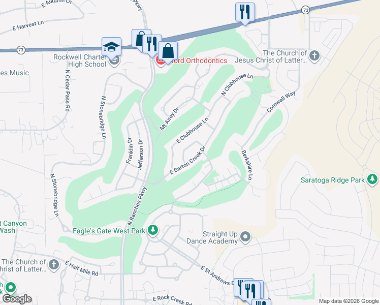 map of restaurants, bars, coffee shops, grocery stores, and more near 3818 East Pinehurst Drive in Eagle Mountain