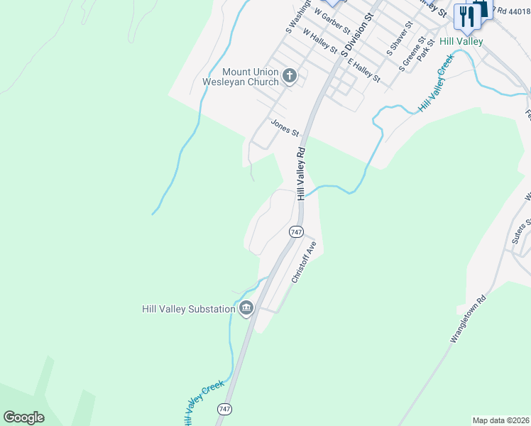 map of restaurants, bars, coffee shops, grocery stores, and more near Valley View Circle in Huntingdon County