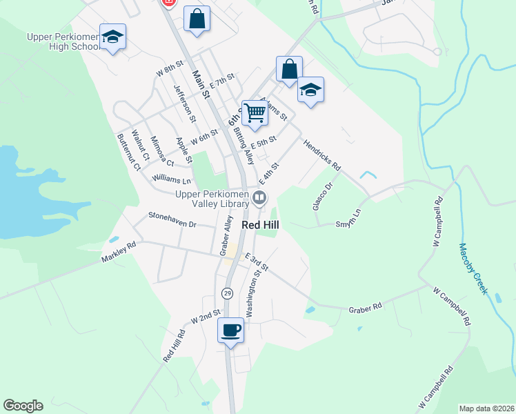 map of restaurants, bars, coffee shops, grocery stores, and more near 360 Main Street in Red Hill