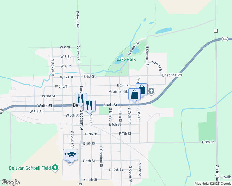map of restaurants, bars, coffee shops, grocery stores, and more near 407 East 3rd Street in Delavan