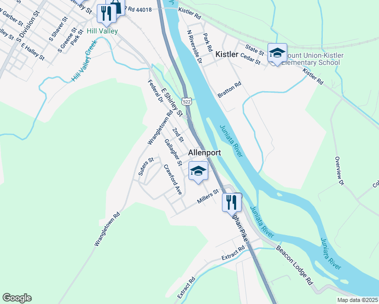 map of restaurants, bars, coffee shops, grocery stores, and more near 14188 2nd Street in Mount Union