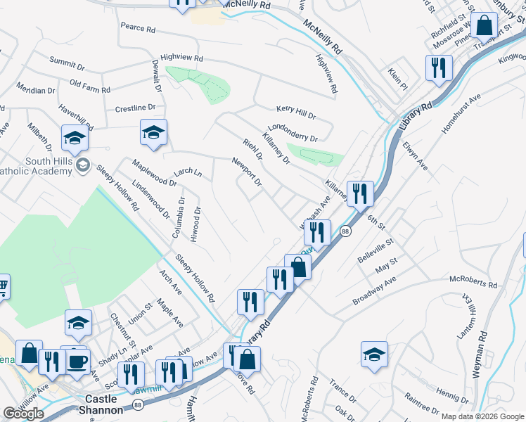 map of restaurants, bars, coffee shops, grocery stores, and more near 863 Middle Road in Pittsburgh