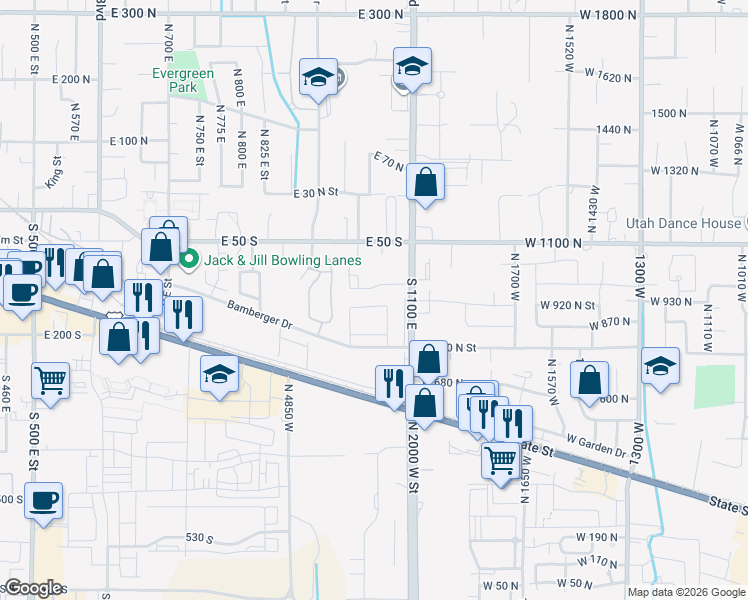 map of restaurants, bars, coffee shops, grocery stores, and more near 1008 East 120 South in American Fork