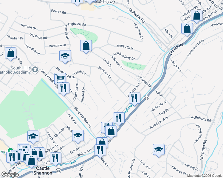map of restaurants, bars, coffee shops, grocery stores, and more near 863 Middle Road in Pittsburgh