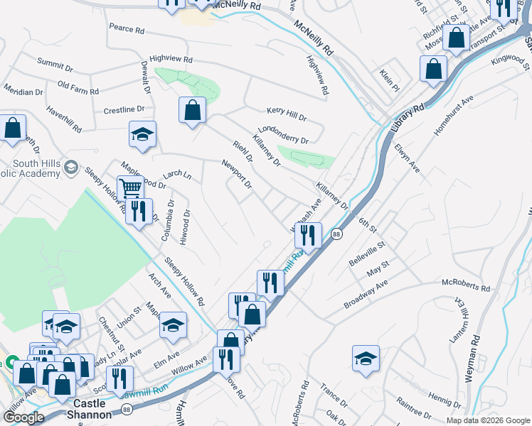 map of restaurants, bars, coffee shops, grocery stores, and more near 920 Newport Dr in Pittsburgh