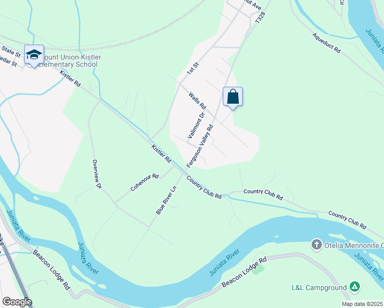 map of restaurants, bars, coffee shops, grocery stores, and more near 52 Ferguson Valley Road in Mount Union