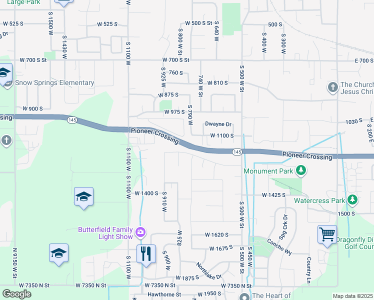 map of restaurants, bars, coffee shops, grocery stores, and more near 796 South 1250 West in Lehi