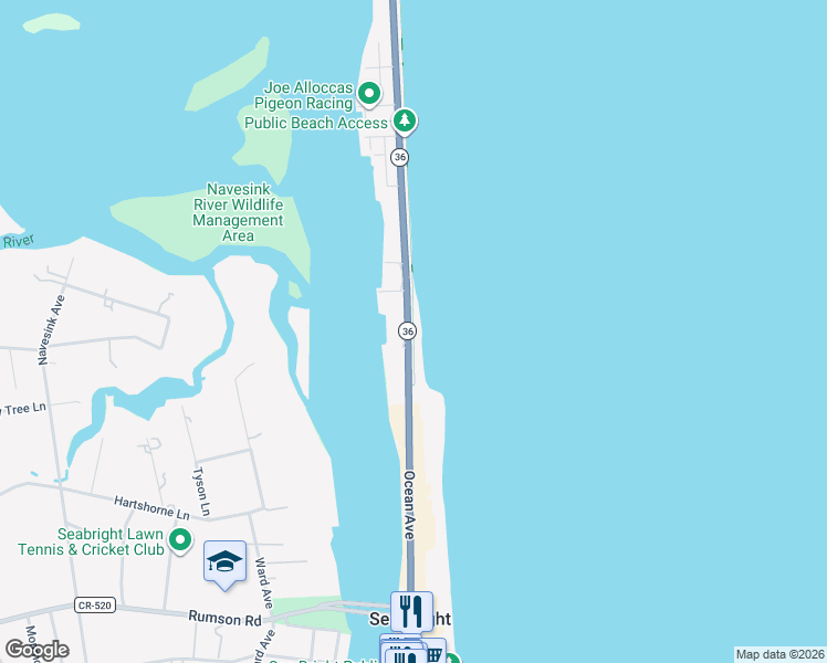 map of restaurants, bars, coffee shops, grocery stores, and more near 829 Ocean Avenue North in Sea Bright
