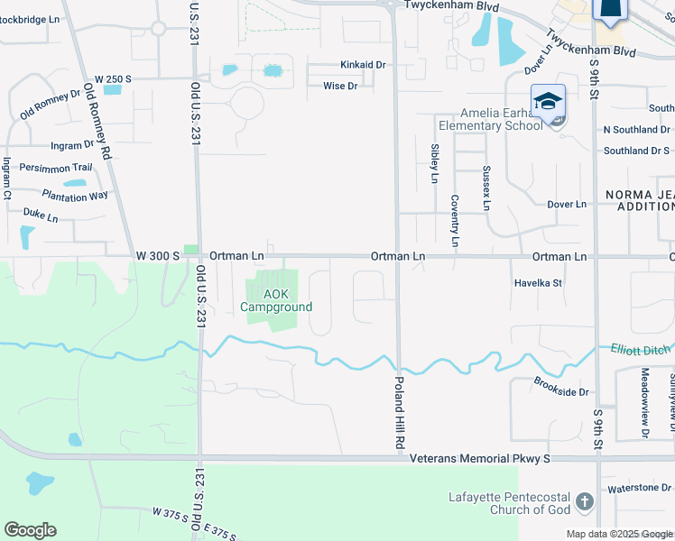 map of restaurants, bars, coffee shops, grocery stores, and more near 3505 Thornhill Circle East in Lafayette