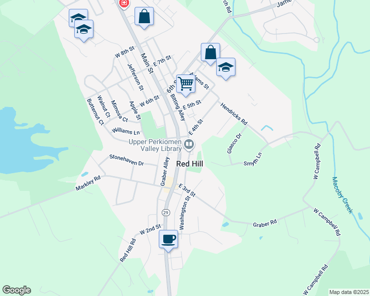 map of restaurants, bars, coffee shops, grocery stores, and more near 360 Main Street in Red Hill