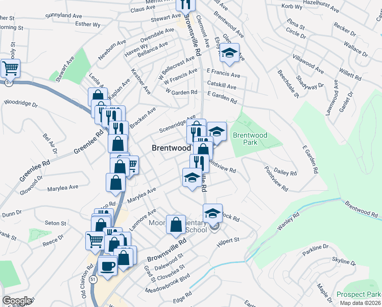 map of restaurants, bars, coffee shops, grocery stores, and more near 110 Van Wyck Avenue in Pittsburgh