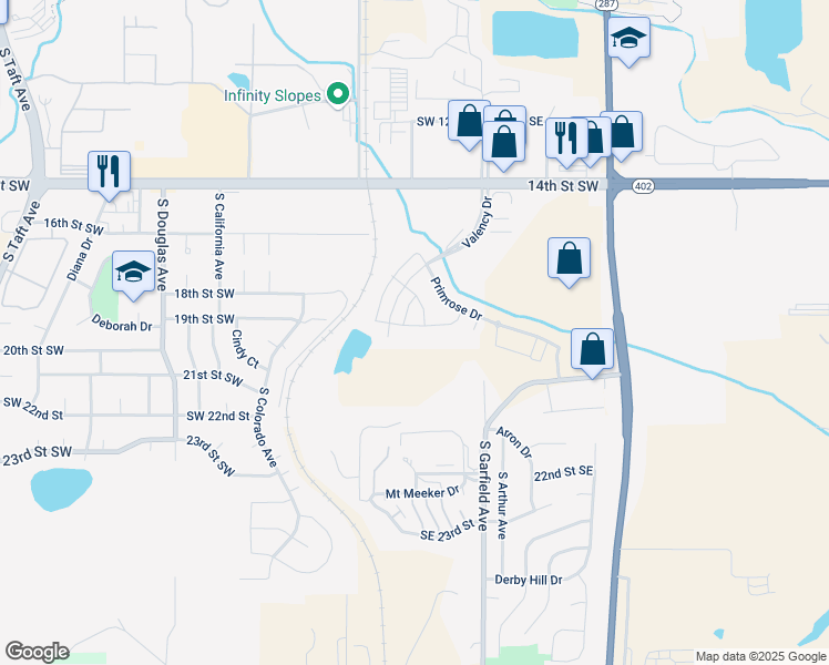 map of restaurants, bars, coffee shops, grocery stores, and more near 440 Cholla Drive in Loveland