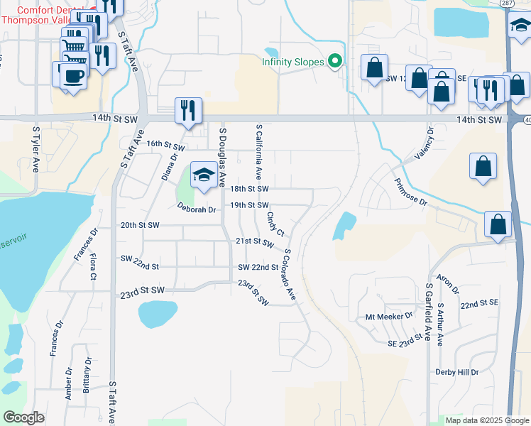 map of restaurants, bars, coffee shops, grocery stores, and more near 1918 Crystal Court in Loveland